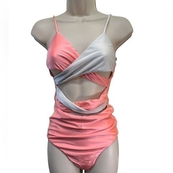 Lovers & Friends one piece swimsuit bikini in shinny metallic peach and white - Picture 1 of 4